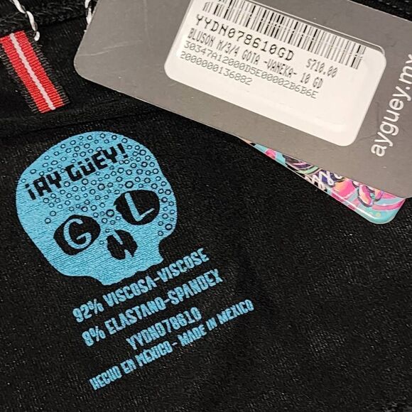 NWT Ay Guey Womens‎ Bluson 3/4 Sleeve Vaneka Rainbow Skull Shirt GD - Picture 4 of 4